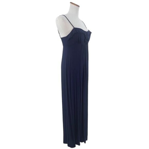 Navy Blue Boho Ruffle Hem Empire Waist Maxi Dress • Cottagecore Coquette Boho S - Picture 5 of 16